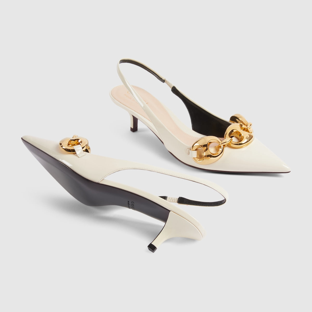 Women's slingback with Marina chain – ivory patent leather Women's Gold-toned hardware Marina chain detail Pointed toe – LUX VERSE Luxury Designer Fashion Outlet