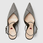 Women's high-heeled pump – black silk satin with crystals Women's Leather sole Pointed toe Leather heart detail – LUX VERSE Luxury Designer Fashion Outlet