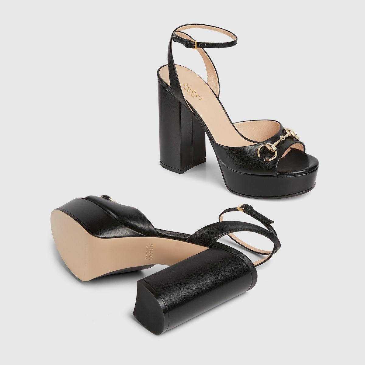 Women's platform sandal – black leather Women's Light gold-toned hardware Horsebit Adjustable ankle buckle – LUX VERSE Luxury Designer Fashion Outlet