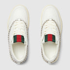 Women Iconic sneaker – this pair is crafted from white leather and enriched by a crystal chain detail – LUX VERSE Luxury Designer Fashion Outlet