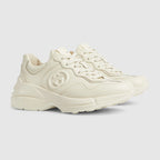 Women's Rhyton sneaker – ivory leather Women's Interlocking G detail Rubber sole Additional pair of laces – LUX VERSE Luxury Designer Fashion Outlet