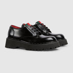 Women's lace-up with Web – this lace-up shoe is crafted in shiny leather and defined by a rubber lug sole – LUX VERSE Luxury Designer Fashion Outlet
