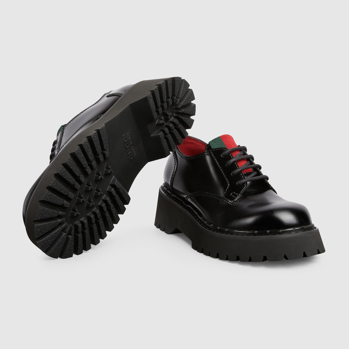 Women's lace-up with Web – this lace-up shoe is crafted in shiny leather and defined by a rubber lug sole – LUX VERSE Luxury Designer Fashion Outlet