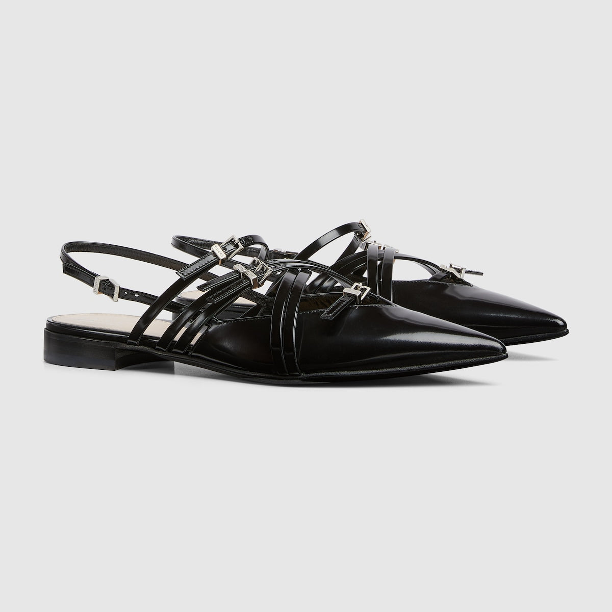 Women's strappy leather ballet flat – black leather Women's Pointed toe Leather sole Criss-cross straps and multi buckles – LUX VERSE Luxury Designer Fashion Outlet