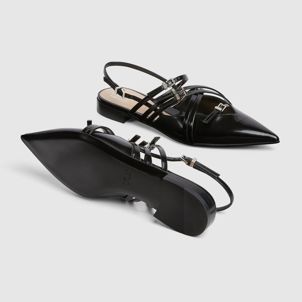 Women's strappy leather ballet flat – black leather Women's Pointed toe Leather sole Criss-cross straps and multi buckles – LUX VERSE Luxury Designer Fashion Outlet