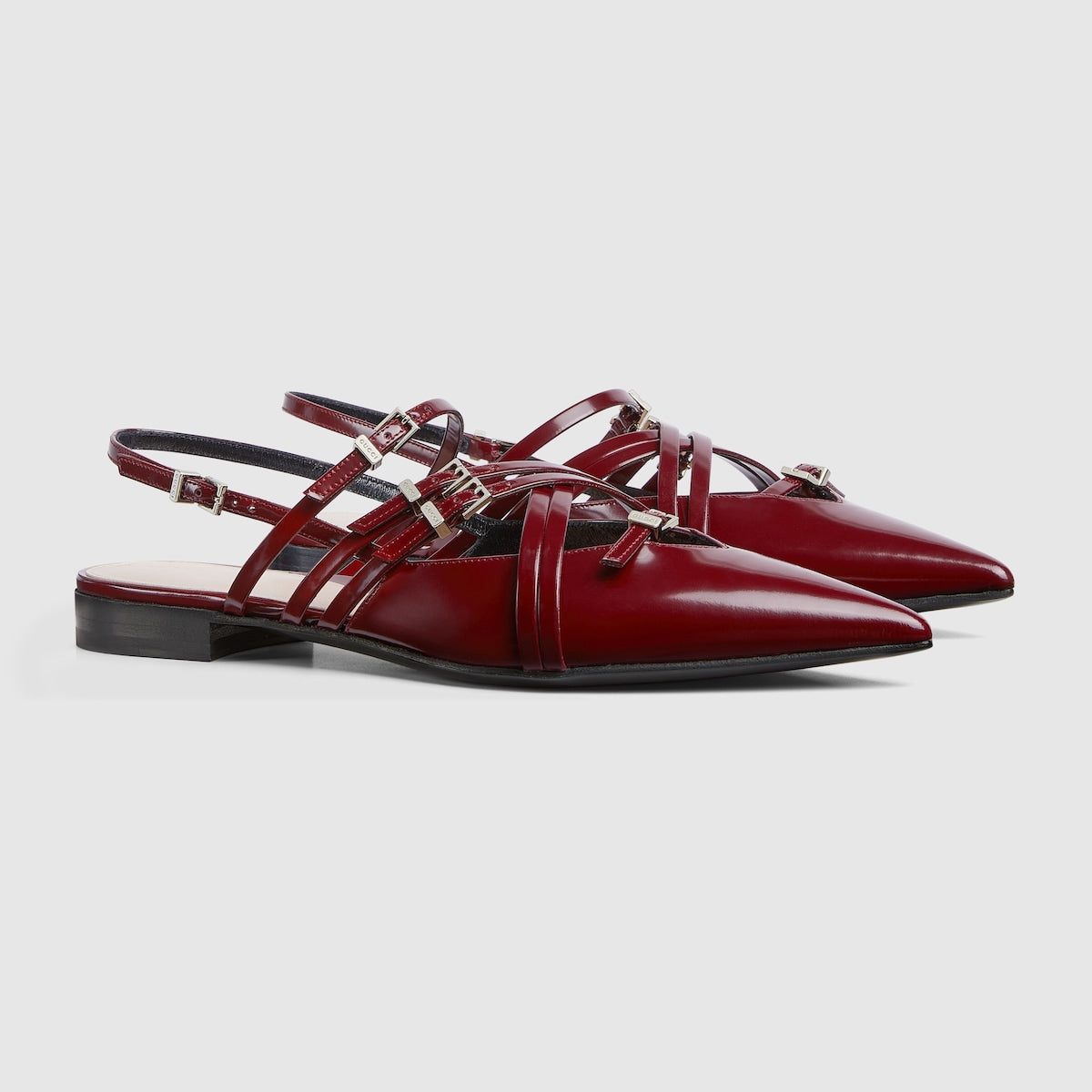 Strappy ballet flat – rosso Ancora red leather Women's Pointed toe Leather sole Criss-cross straps – LUX VERSE Luxury Designer Fashion Outlet