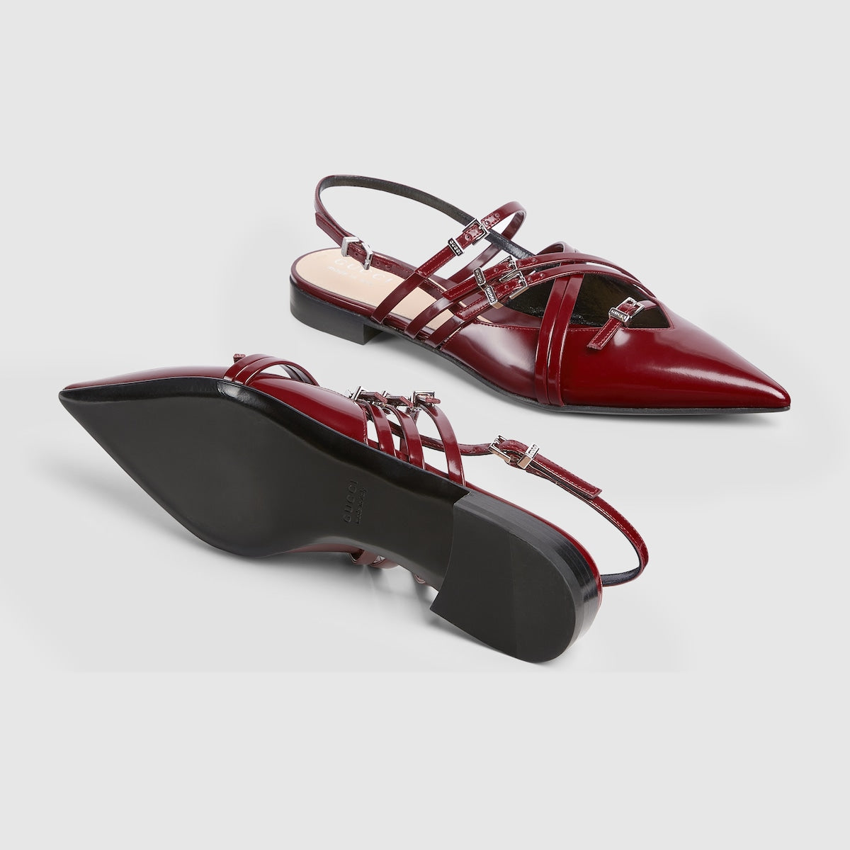 Strappy ballet flat – rosso Ancora red leather Women's Pointed toe Leather sole Criss-cross straps – LUX VERSE Luxury Designer Fashion Outlet