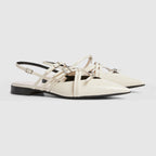 Women's strappy ballet flat – ivory leather Women's Pointed toe Leather sole Criss-cross straps and multi buckles – LUX VERSE Luxury Designer Fashion Outlet