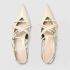 Women's strappy ballet flat – ivory leather Women's Pointed toe Leather sole Criss-cross straps and multi buckles – LUX VERSE Luxury Designer Fashion Outlet