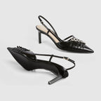 Women's slingback iconic pump – black leather Women's Pointed toe Leather sole Multi buckles Adjustable ankle strap – LUX VERSE Luxury Designer Fashion Outlet