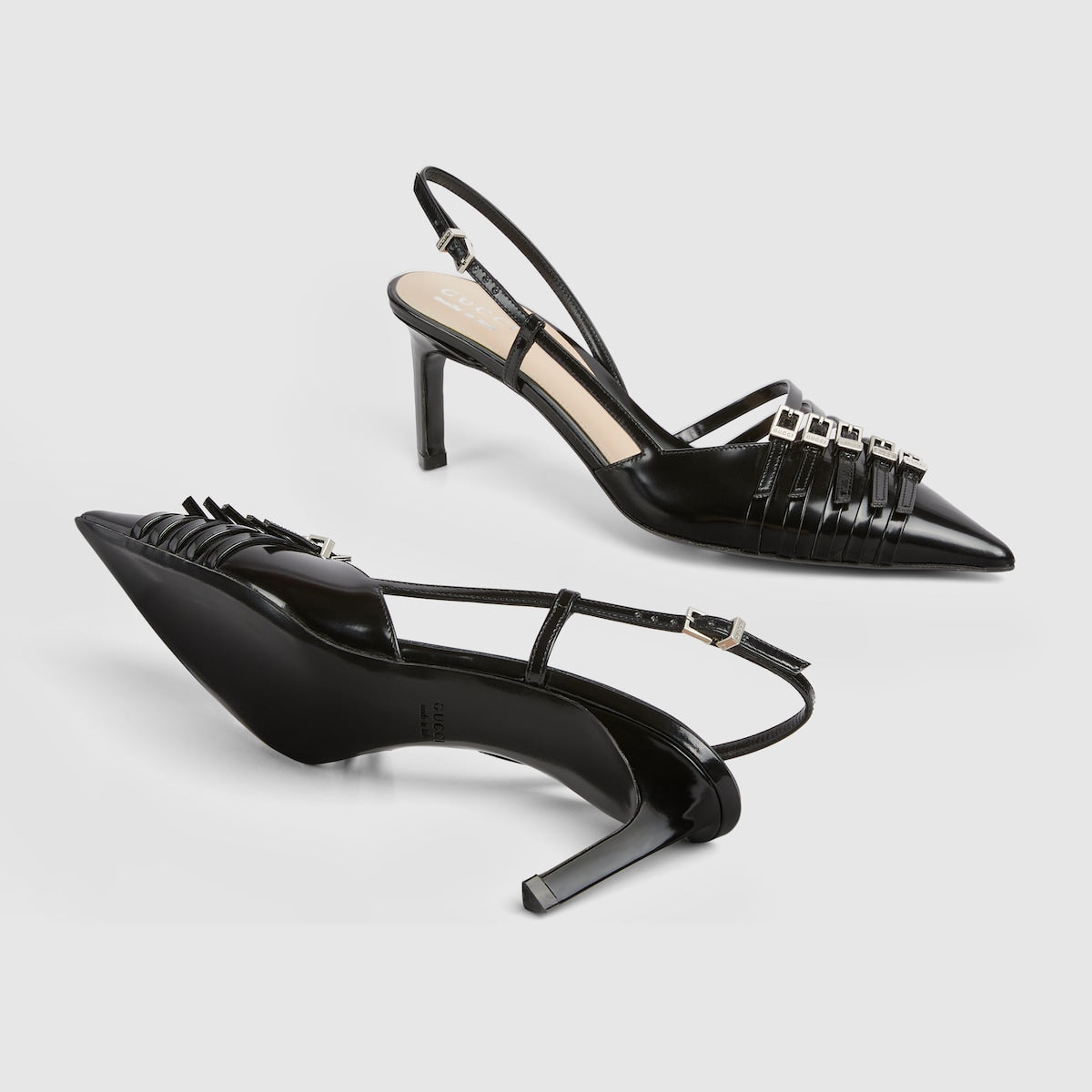 Women's slingback iconic pump – black leather Women's Pointed toe Leather sole Multi buckles Adjustable ankle strap – LUX VERSE Luxury Designer Fashion Outlet