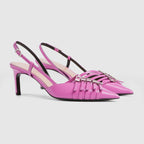 Women's slingback Mid-heel pump – crafted from pink leather, these sophisticated slingback pumps are defined by – LUX VERSE Luxury Designer Fashion Outlet