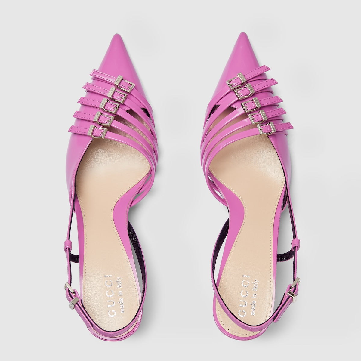 Women's slingback Mid-heel pump – pink leather Women's Pointed toe Leather sole Multi buckles Adjustable ankle strap – LUX VERSE Luxury Designer Fashion Outlet