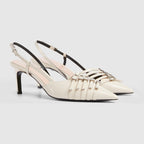Women's slingback leather pump – crafted from ivory leather, these sophisticated slingback pumps are defined by – LUX VERSE Luxury Designer Fashion Outlet
