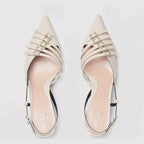 Women's slingback leather pump – ivory leather Women's Pointed toe Leather sole Multi buckles Adjustable ankle strap – LUX VERSE Luxury Designer Fashion Outlet