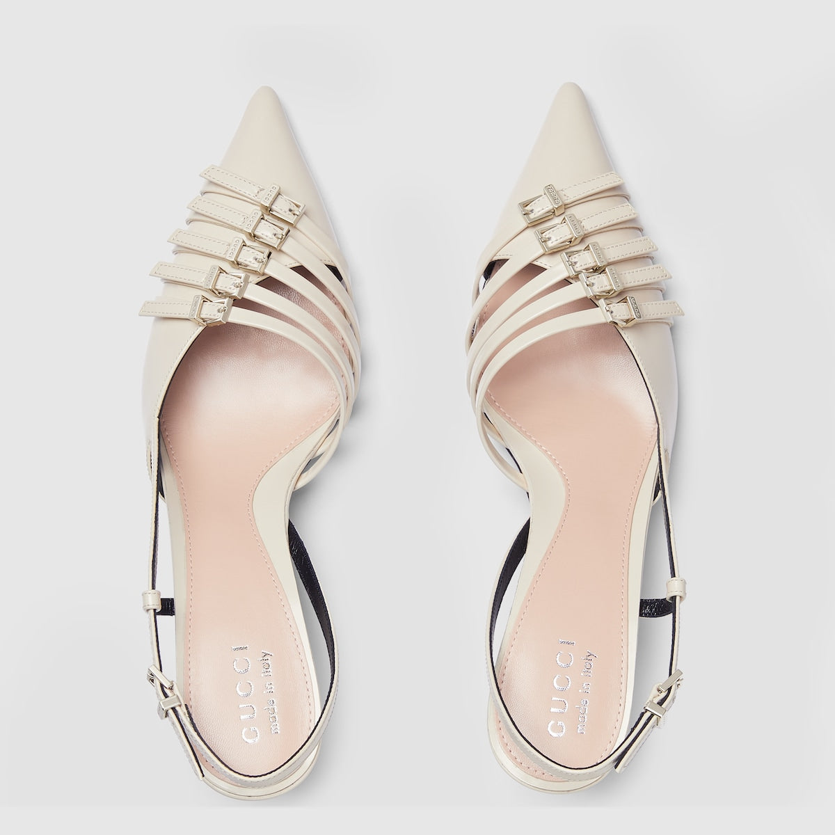 Women's slingback leather pump – ivory leather Women's Pointed toe Leather sole Multi buckles Adjustable ankle strap – LUX VERSE Luxury Designer Fashion Outlet