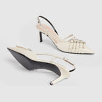 Women's slingback leather pump – crafted from ivory leather, these sophisticated slingback pumps are defined by – LUX VERSE Luxury Designer Fashion Outlet