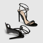 Women's strappy leather sandal – black patent leather Women's Leather sole Knot detail Adjustable buckle closure High – LUX VERSE Luxury Designer Fashion Outlet