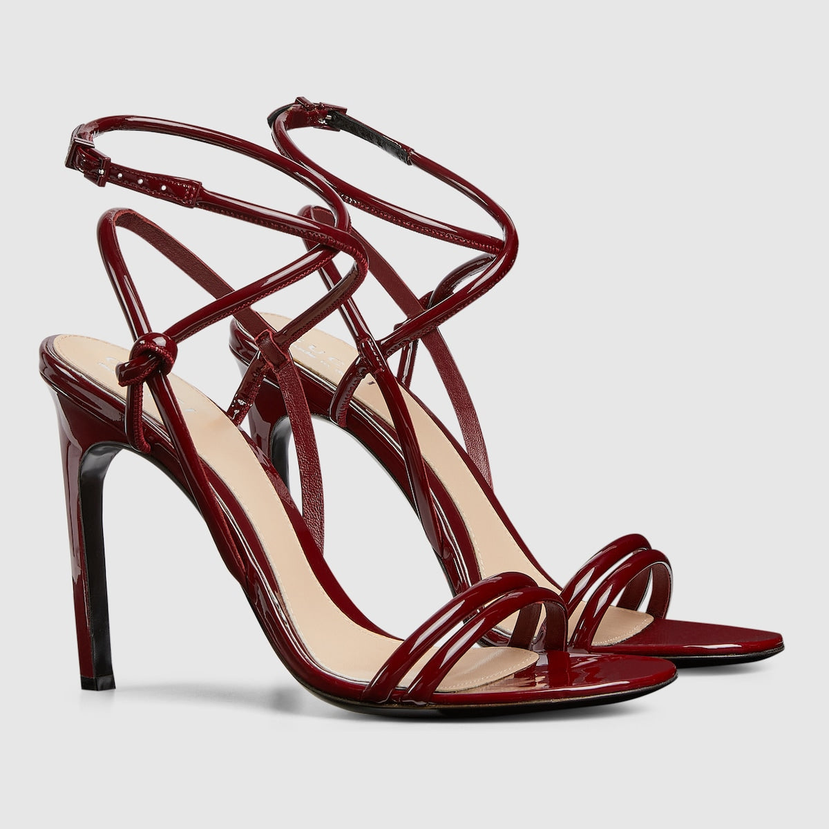 Women's strappy sandal – rosso Ancora red patent leather Women's Leather sole Knot detail Adjustable buckle – LUX VERSE Luxury Designer Fashion Outlet