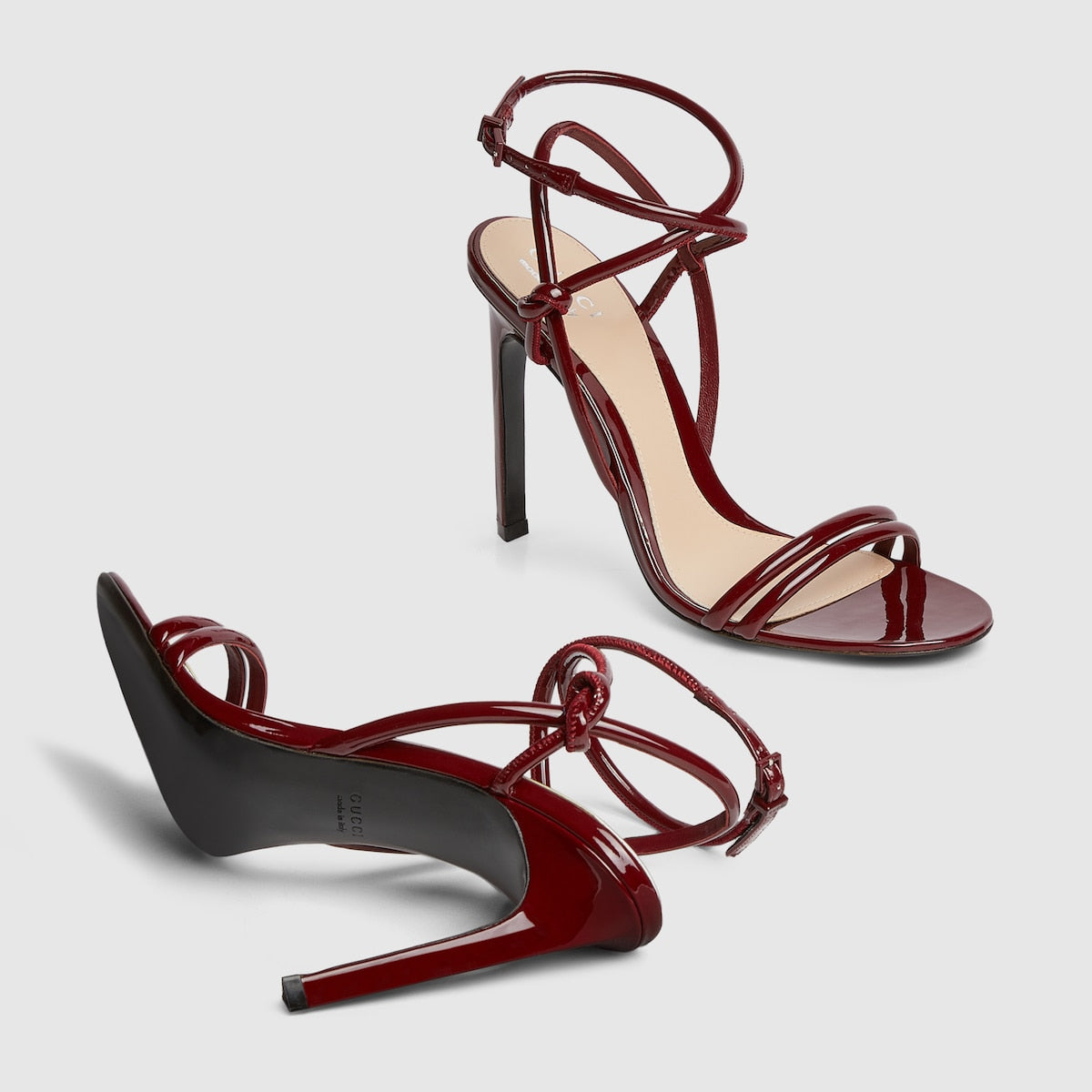 Women's strappy sandal – rosso Ancora red patent leather Women's Leather sole Knot detail Adjustable buckle – LUX VERSE Luxury Designer Fashion Outlet