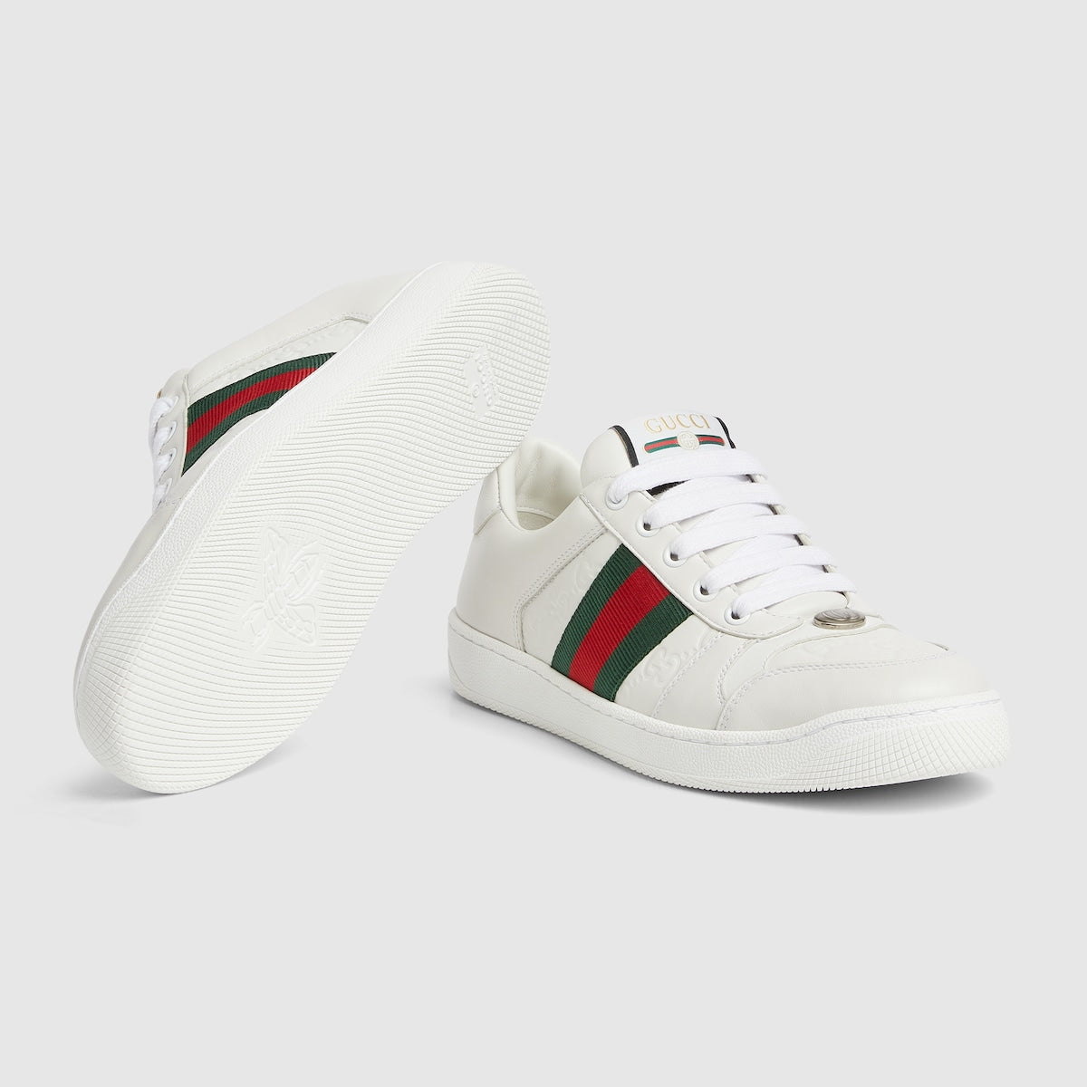 Screener sneaker – here the emblematic style is presented in white leather with an embossed GG leather – LUX VERSE Luxury Designer Fashion Outlet
