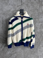 Cremefarbener Strickpullover mit Streifen und Reißverschluss – Herren