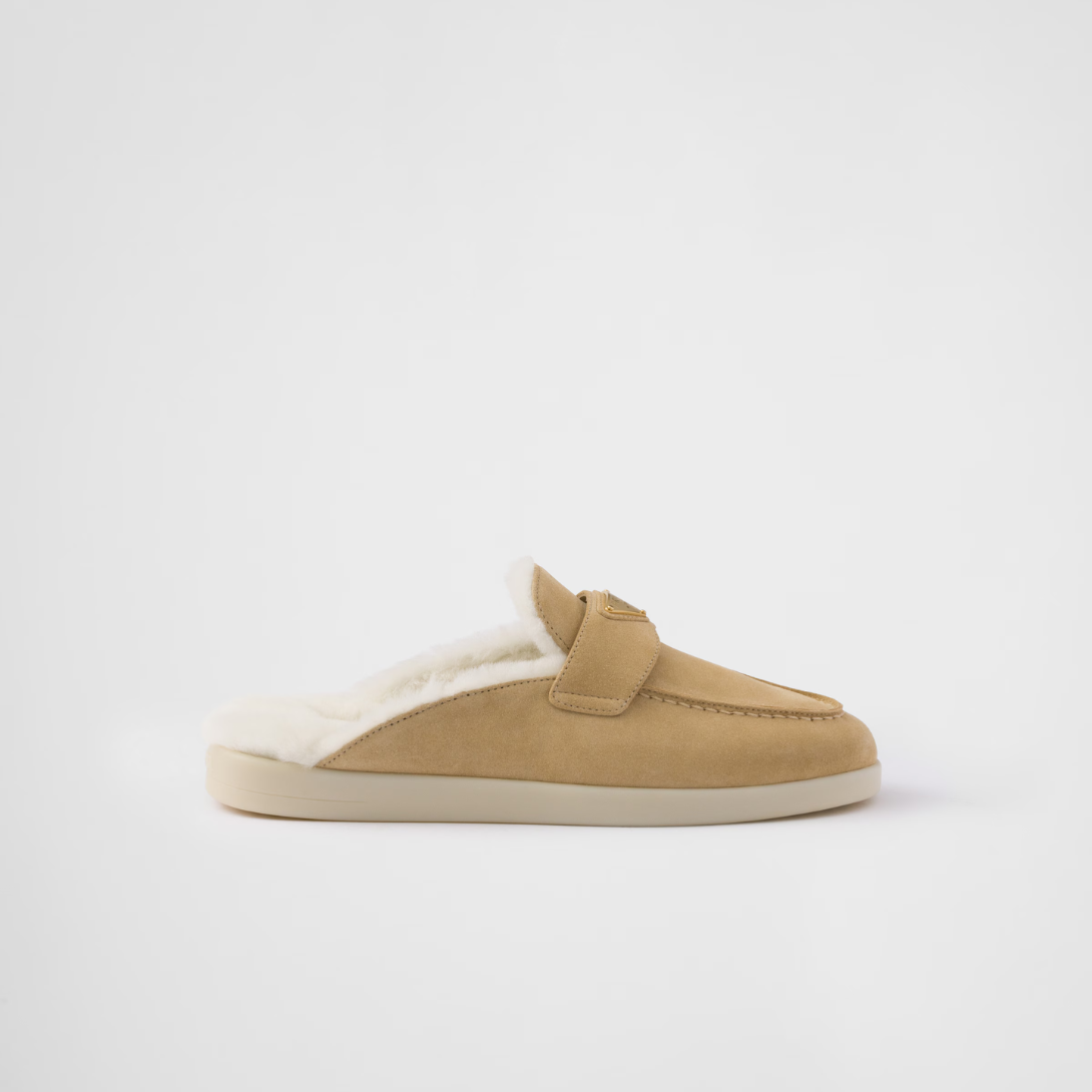 Suede and shearling mules – these suede mules with a sleek, modern silhouette are completed by a soft shearling – LUX VERSE Luxury Designer Fashion Outlet