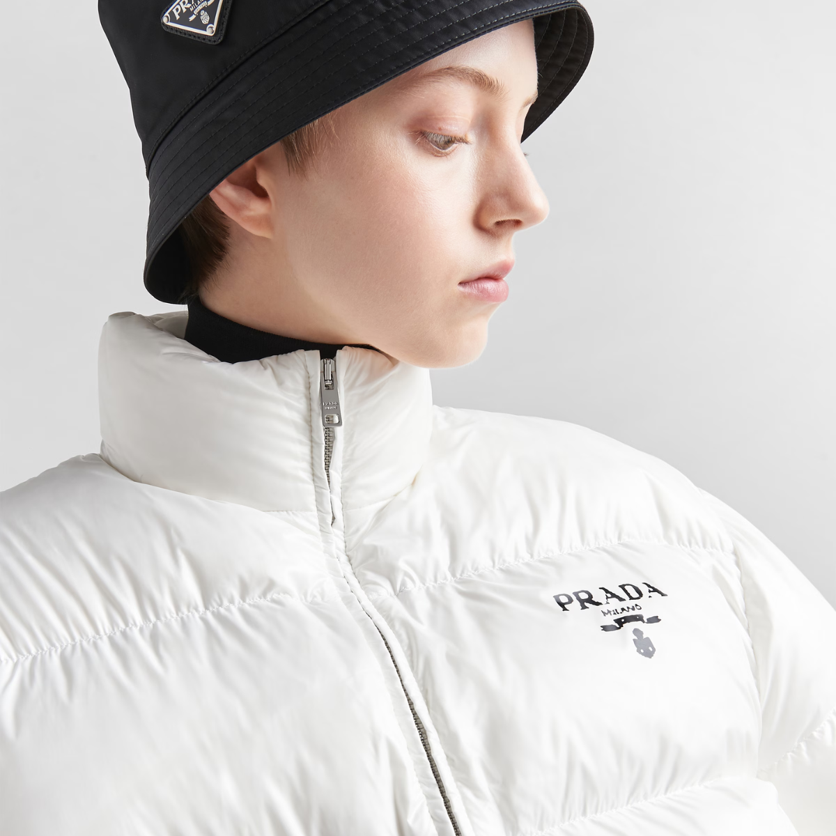 Re-Nylon hooded goose down jacket – this down jacket with slightly oversized volumes is made of Re-Nylon, the innovative – LUX VERSE Luxury Designer Fashion Outlet