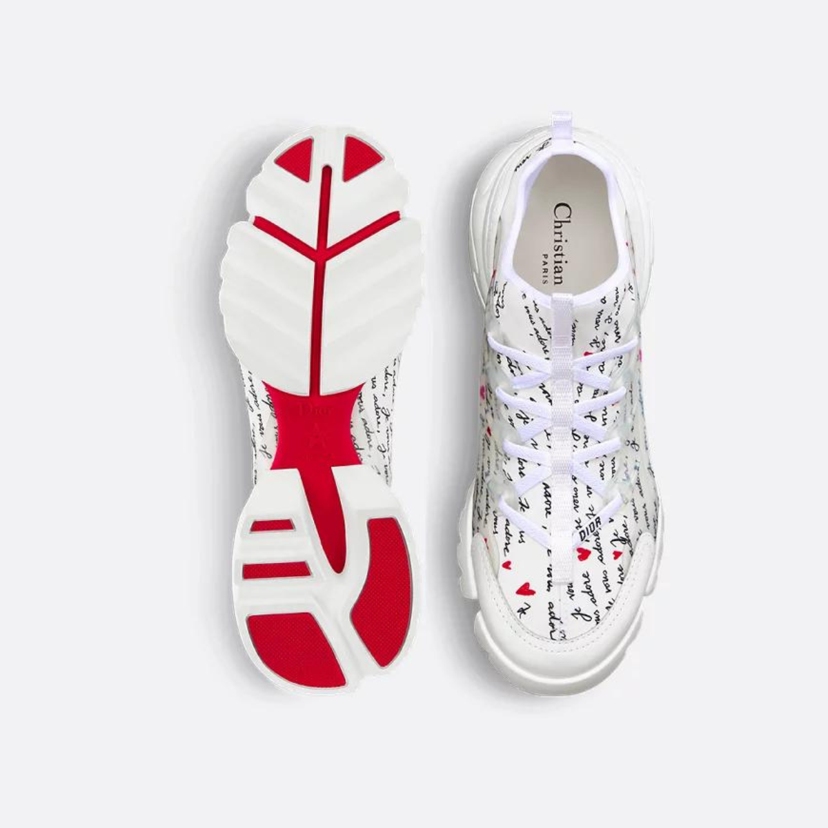 D-Connect Sneaker – part of capsule, the D-Connect sneaker showcases the black and red Je Vous Adore (I – LUX VERSE Luxury Designer Fashion Outlet