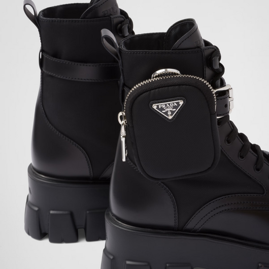 Monolith leather and Re-Nylon boots with pouch - LUX VERSE - Luxury designer fashion outlet