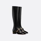 Belle-D Heeled Boot – reminiscent of a Mary Jane, patent calfskin and leather-effect stretch fabric upper – LUX VERSE Luxury Designer Fashion Outlet