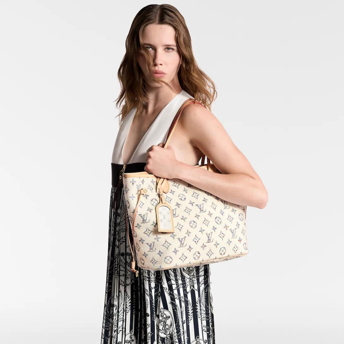 Neverfull MM Multicolor Beige – sixty-six multicolored threads, in a subtle gradient of colors, are woven together – LUX VERSE Luxury Designer Fashion Outlet