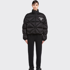 Re-Nylon Gabardine cropped down jacket – the lettering logo is framed by the iconic triangle that is interpreted – LUX VERSE Luxury Designer Fashion Outlet
