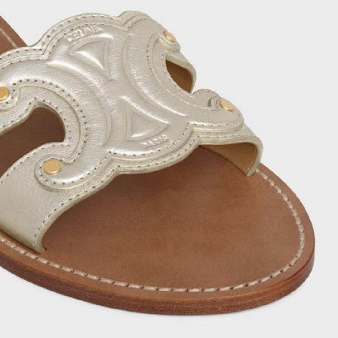 TRIOMPHE MULE in Metalized Calfskin – sEWING DETAILSLEATHER OUTSOLEFRANCISCAN CONSTRUCTION ENSURING A LONG LASTING – LUX VERSE Luxury Designer Fashion Outlet