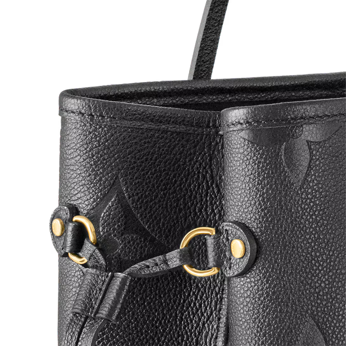 Neverfull MM Black Imbosed Leather – with the side laces cinched, this roomy carryall becomes a stylish city bag – LUX VERSE Luxury Designer Fashion Outlet