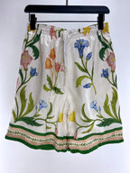 Botanical Print Silk Shorts - Men's