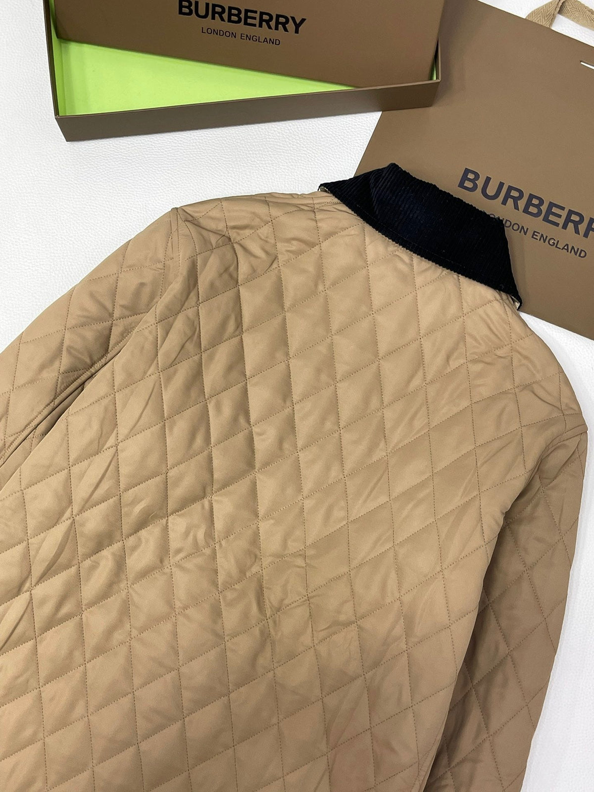 Beige Nylon Contrast Collar Quilted - Men's