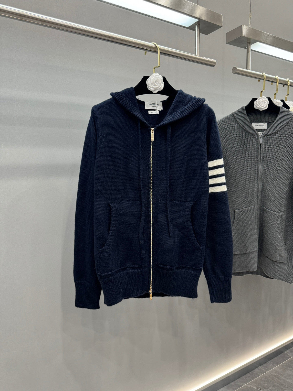 4-Bar Zip Navy Hooded - Men's