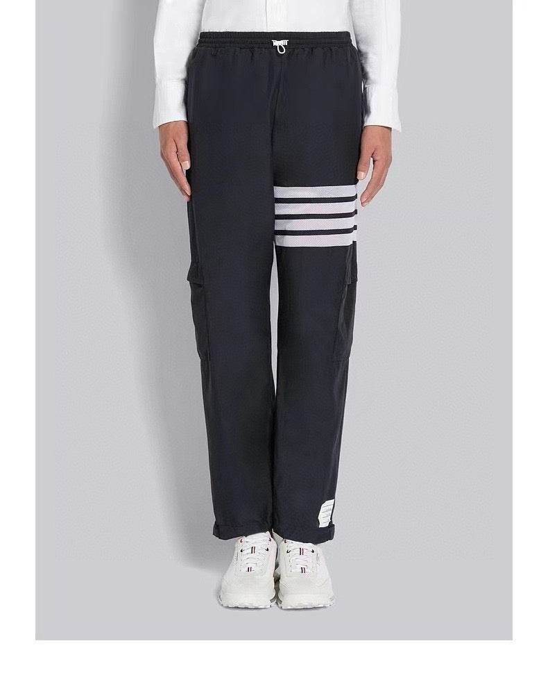 Grey Cotton Striped Cargo - Men's