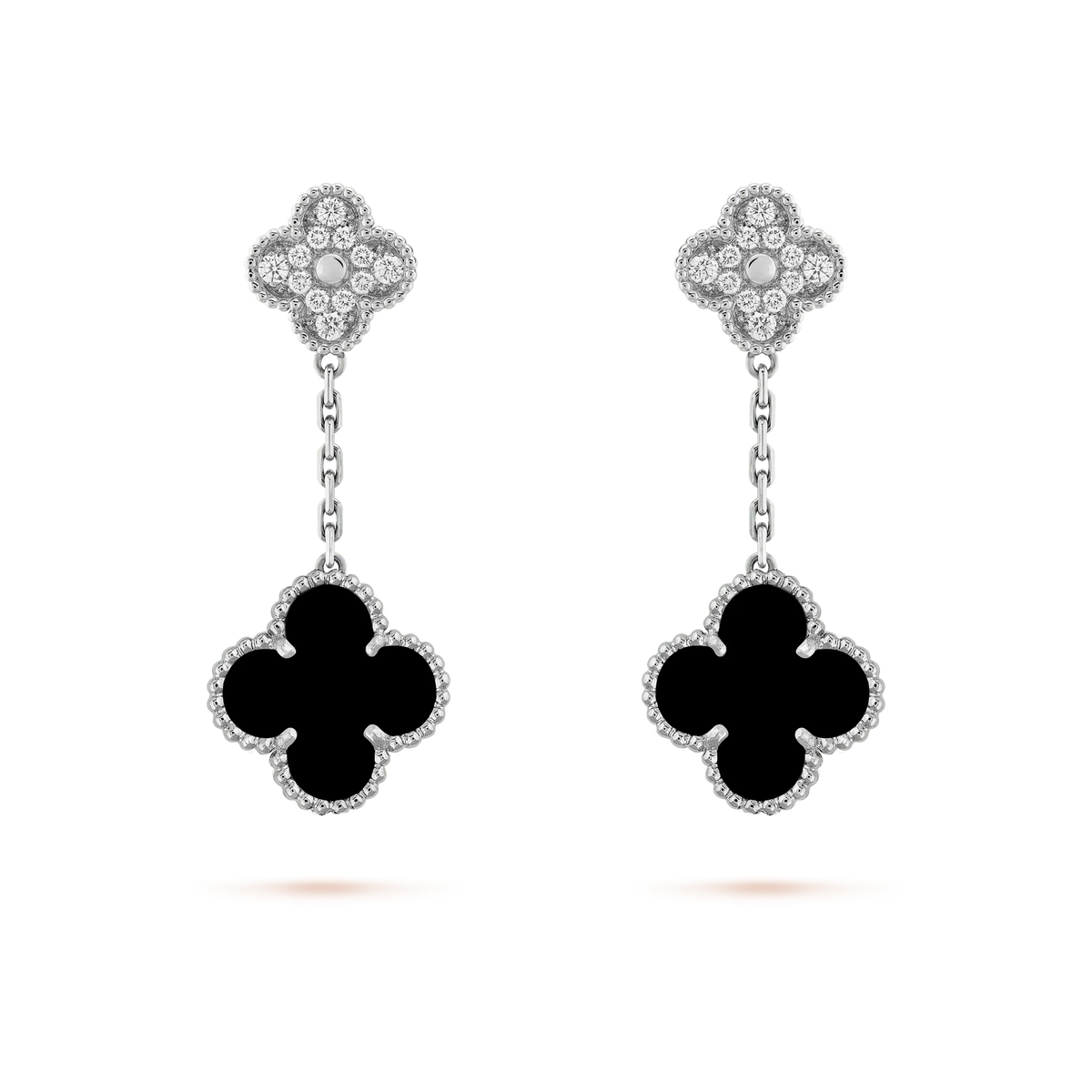 Clover 2 Motifs  Diamond Onyx Earrings Silver – LUX VERSE Luxury Designer Fashion Outlet