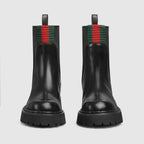 Women's boot with Web – this boot is crafted in shiny leather and defined by a rubber lug sole – LUX VERSE Luxury Designer Fashion Outlet