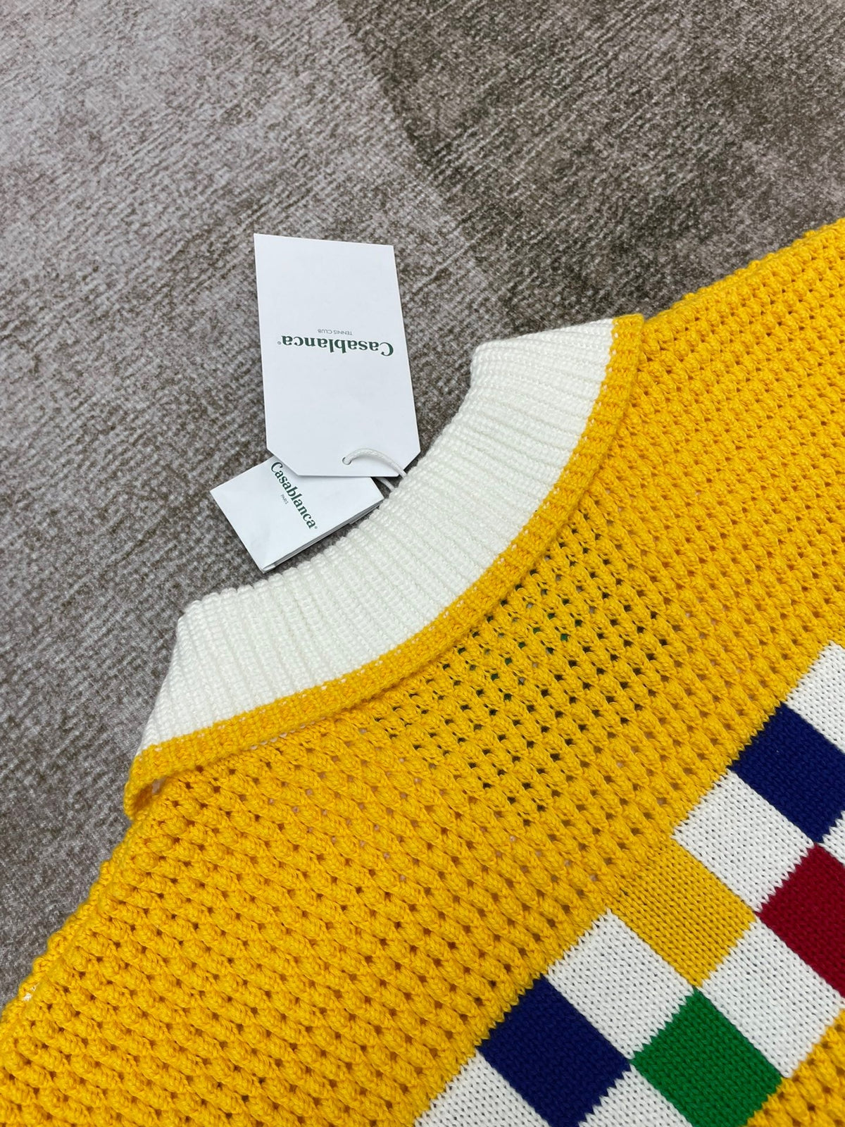 Yellow Checkerboard Knit Shirt - Men's