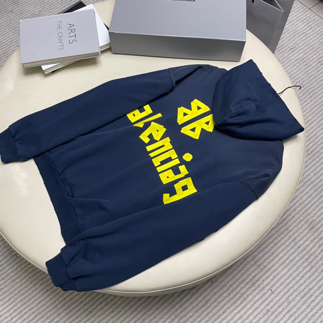 Marineblauer Baumwoll-Pullover mit Text-Logo – Herren
