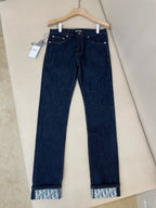Blauer Denim mit Monogramm am Saum, gerade geschnitten – Damen