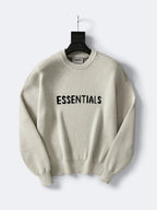 Cremefarbener Wollpullover mit Textlogo, Rundhalsausschnitt – Herren