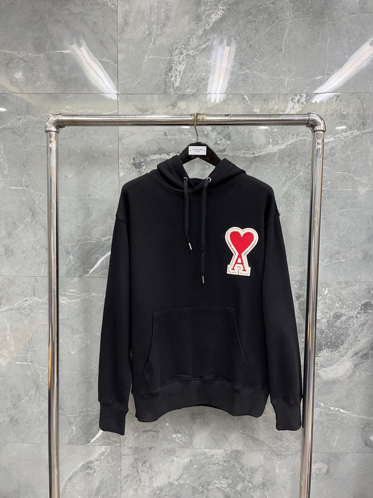 Black Cotton Heart Logo Pullover - Men's