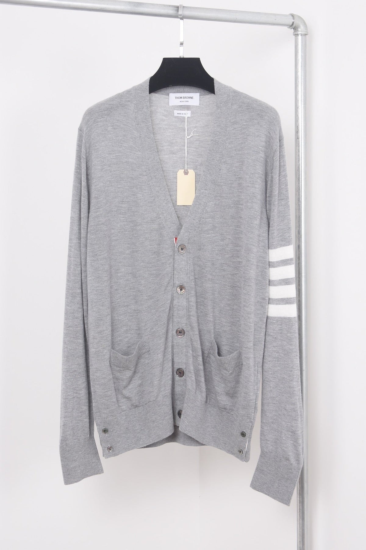 Grauer Woll-Cardigan mit vier Balken - Herren