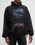 Black Cotton Washed Graphic Pullover - Men's