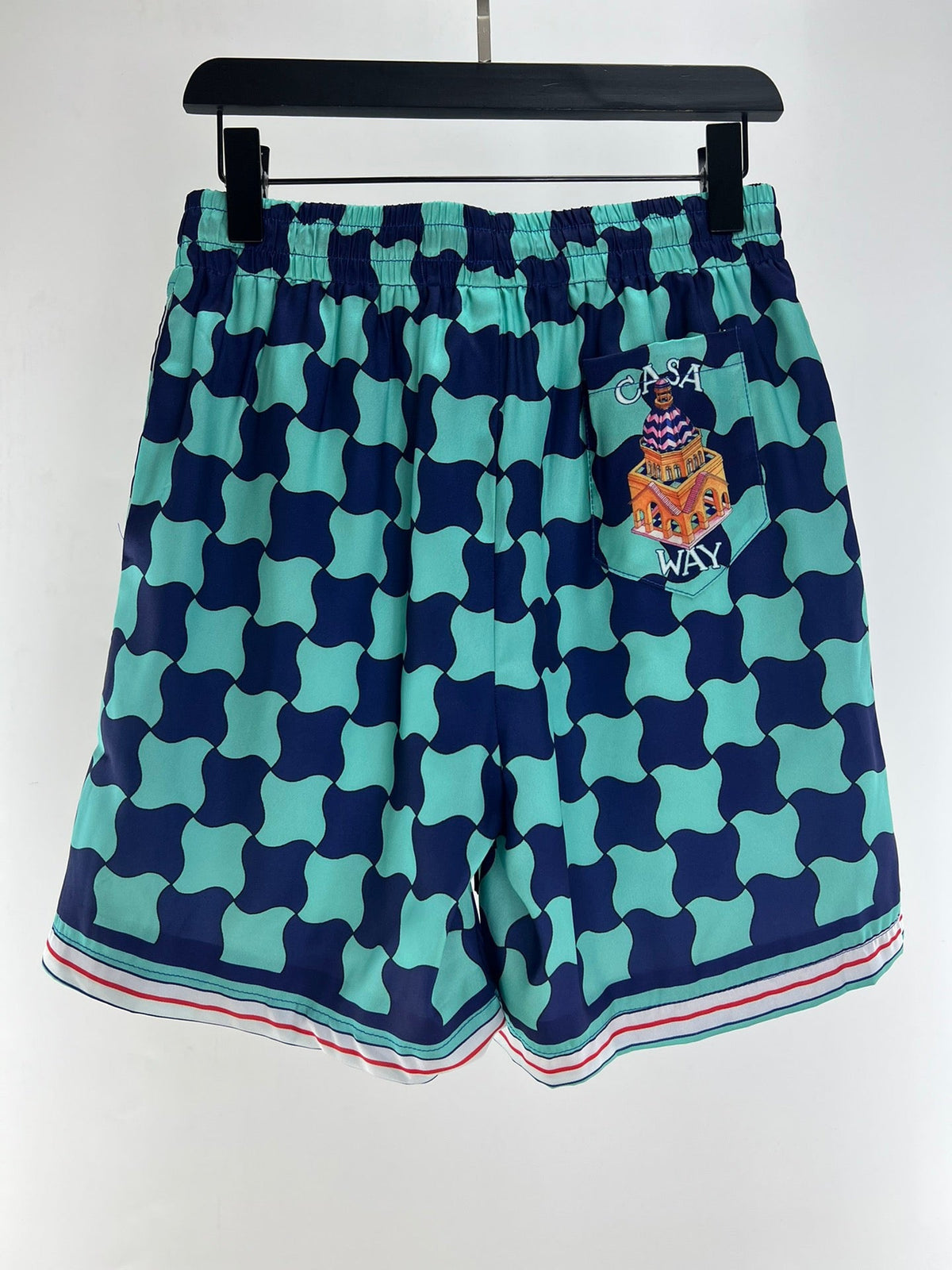 Teal Checkerboard Silk Shorts - Men's