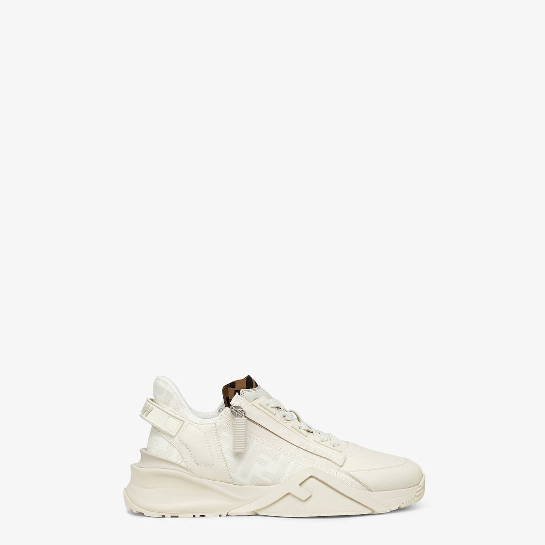 Flow Sneakers White – branded with pattern on the tongue and rubber tab with embossed logo on the back – LUX VERSE Luxury Designer Fashion Outlet
